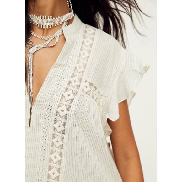 New FREE PEOPLE  Baby Blues Tunic $128 SMALL Ivory Semi-Sheer Mini Cotton - Picture 2 of 9